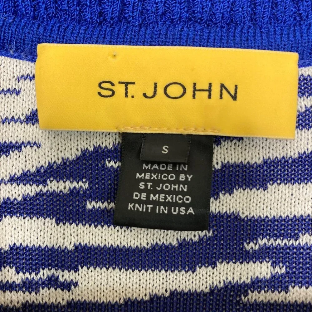 St. John Cardigan Womens Blue White Santana Knit Sweater Small Wool Blend - Picture 3 of 10